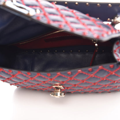 Valentino Garavani Lambskin Small Rockstud Spike Shoulder Bag Dark Blue Red 5 of 7