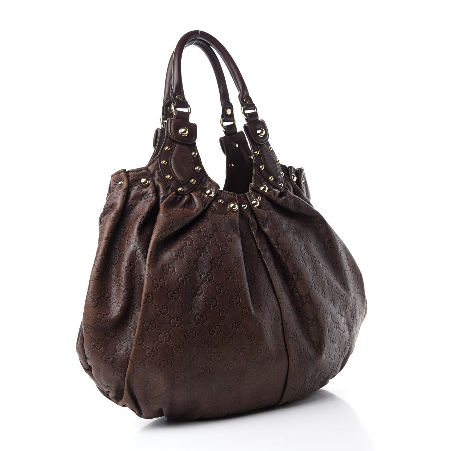 Guccissima Studded Pelham Shoulder Bag Dark Brown