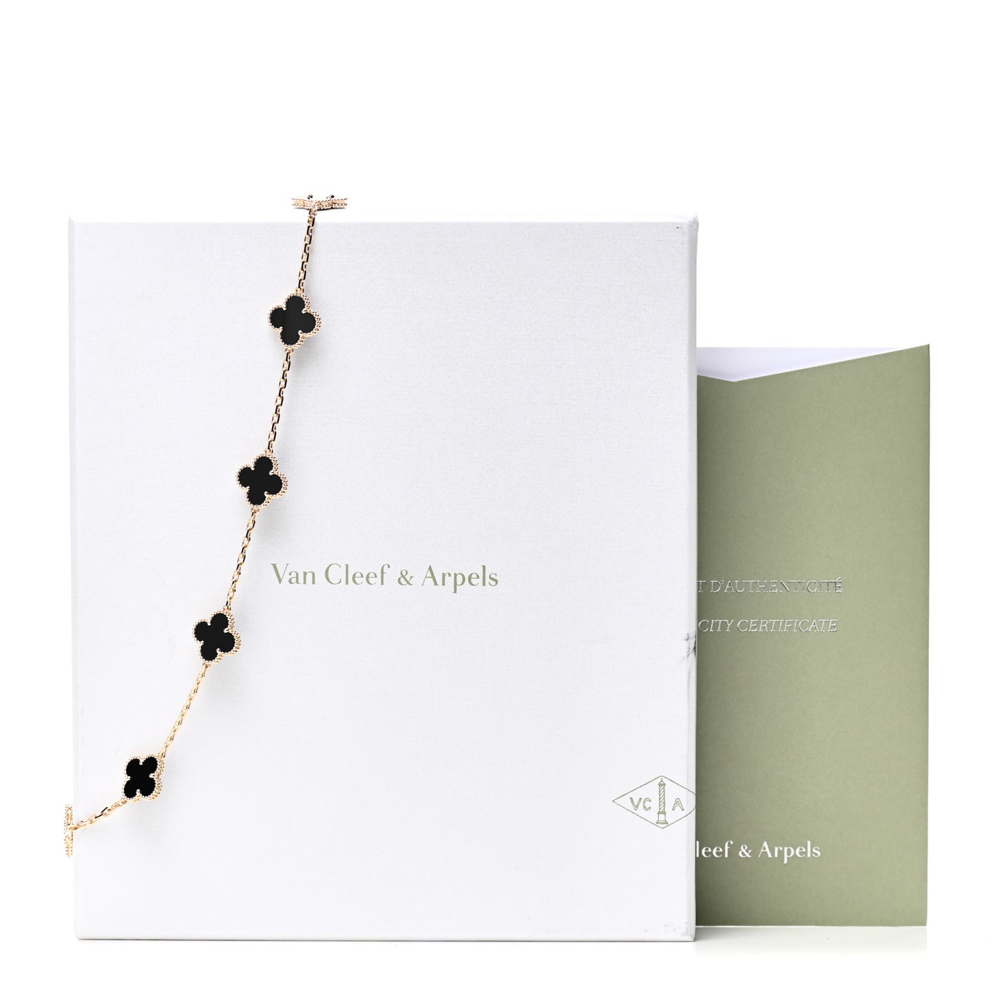18K Yellow Gold Black Onyx 10 Motifs Vintage Alhambra Necklace