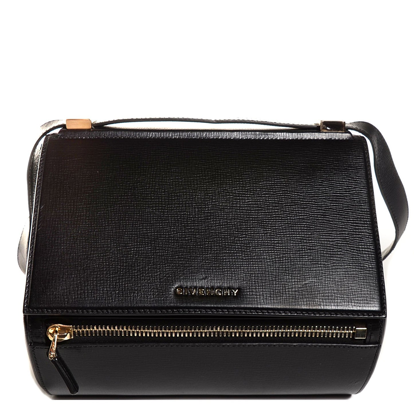 Textured Calfskin Medium Pandora Box Crossbody Bag Black