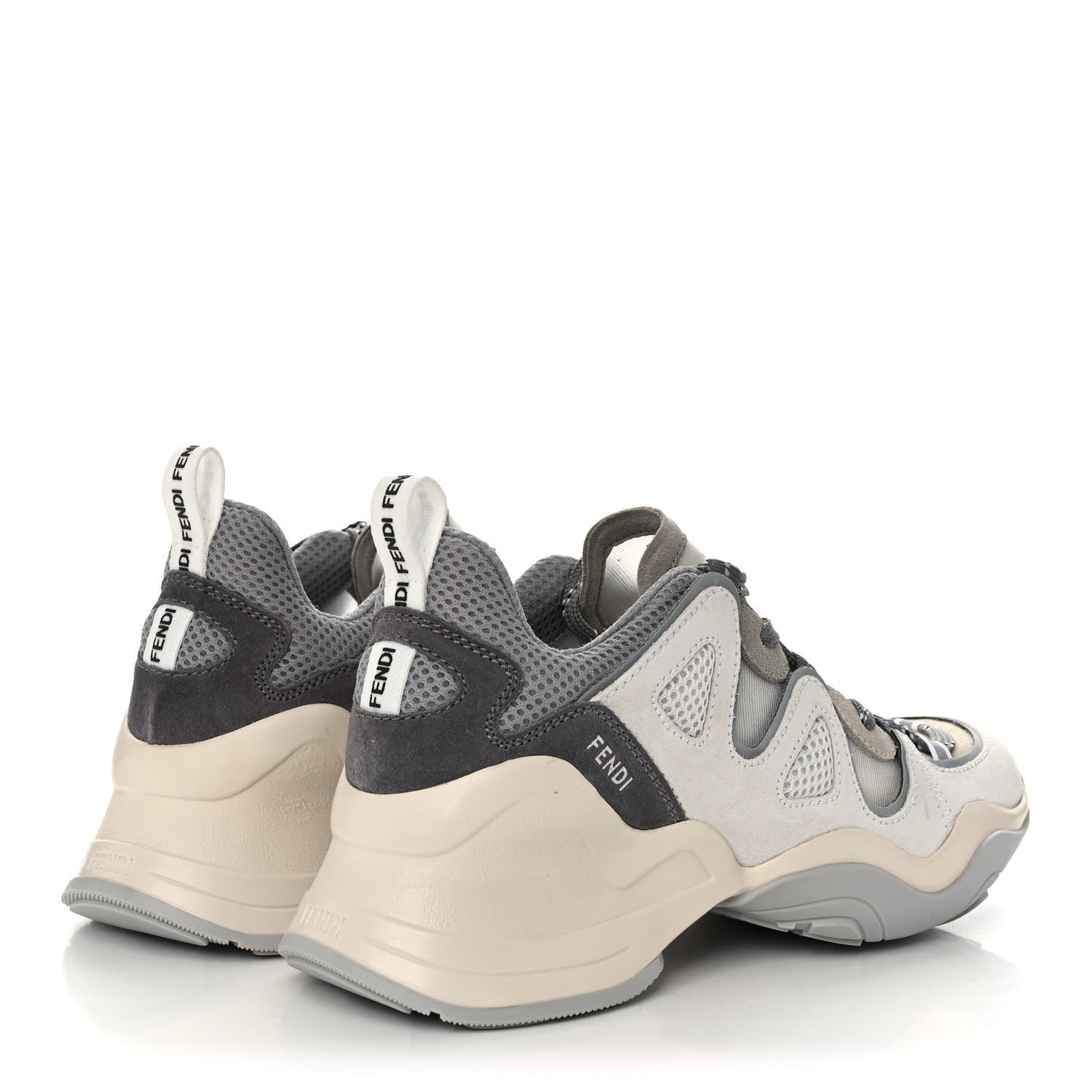 Fendi Suede Mesh Womens FFluid Low Top Sneakers 36 Latte Cemento White 4 of 9