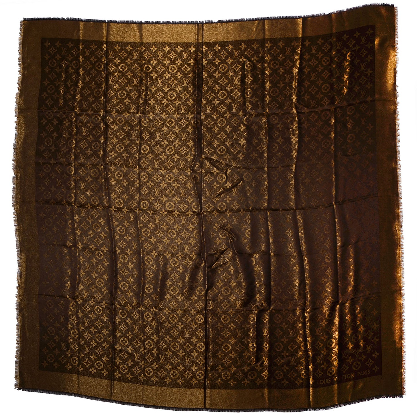 Silk Lurex Wool Monogram Shine Shawl Brown