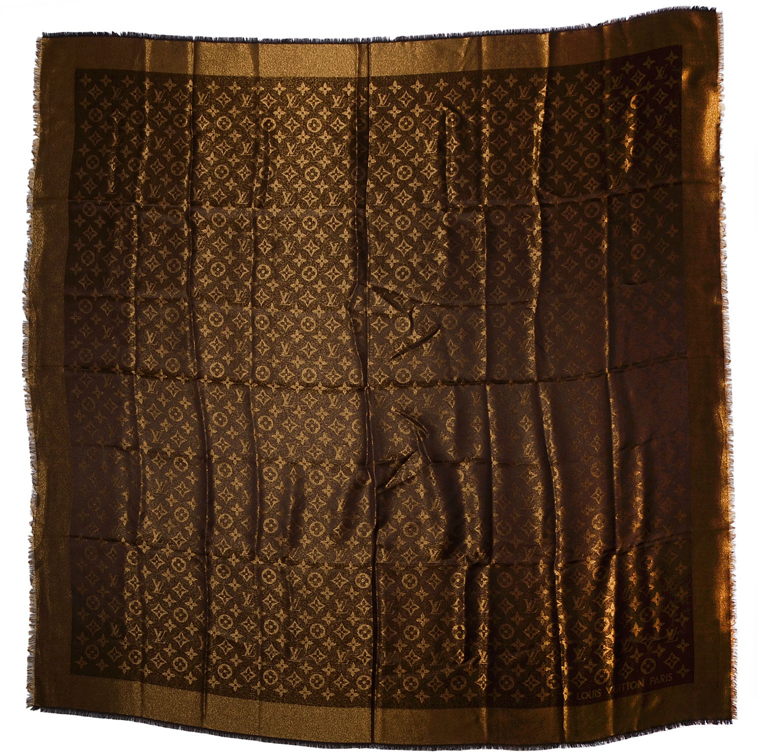 Louis Vuitton Silk Lurex Wool Monogram Shine Shawl Brown 3 of 5