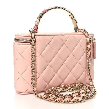 Chanel Lambskin Quilted Metal Enamel Flower Mini Top Handle Vanity Case With Chain Light Pink 3 of 11