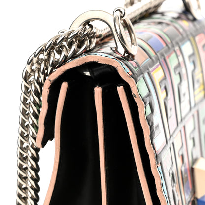 Fendi Vitello Liberty Fun Fair Embossed Scalloped Kan I Shoulder Bag Black Multicolor 12 of 12