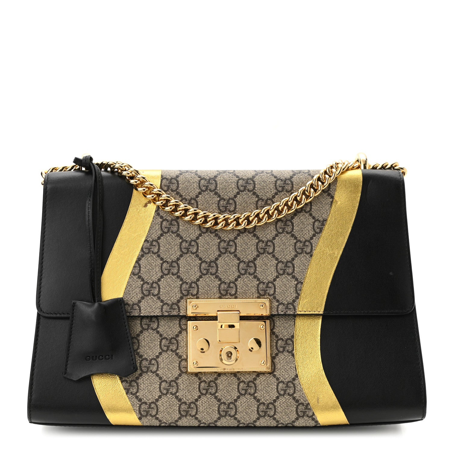 Gucci Calfskin GG Supreme Monogram Medium Padlock Shoulder Bag Black Gold 1 of 12