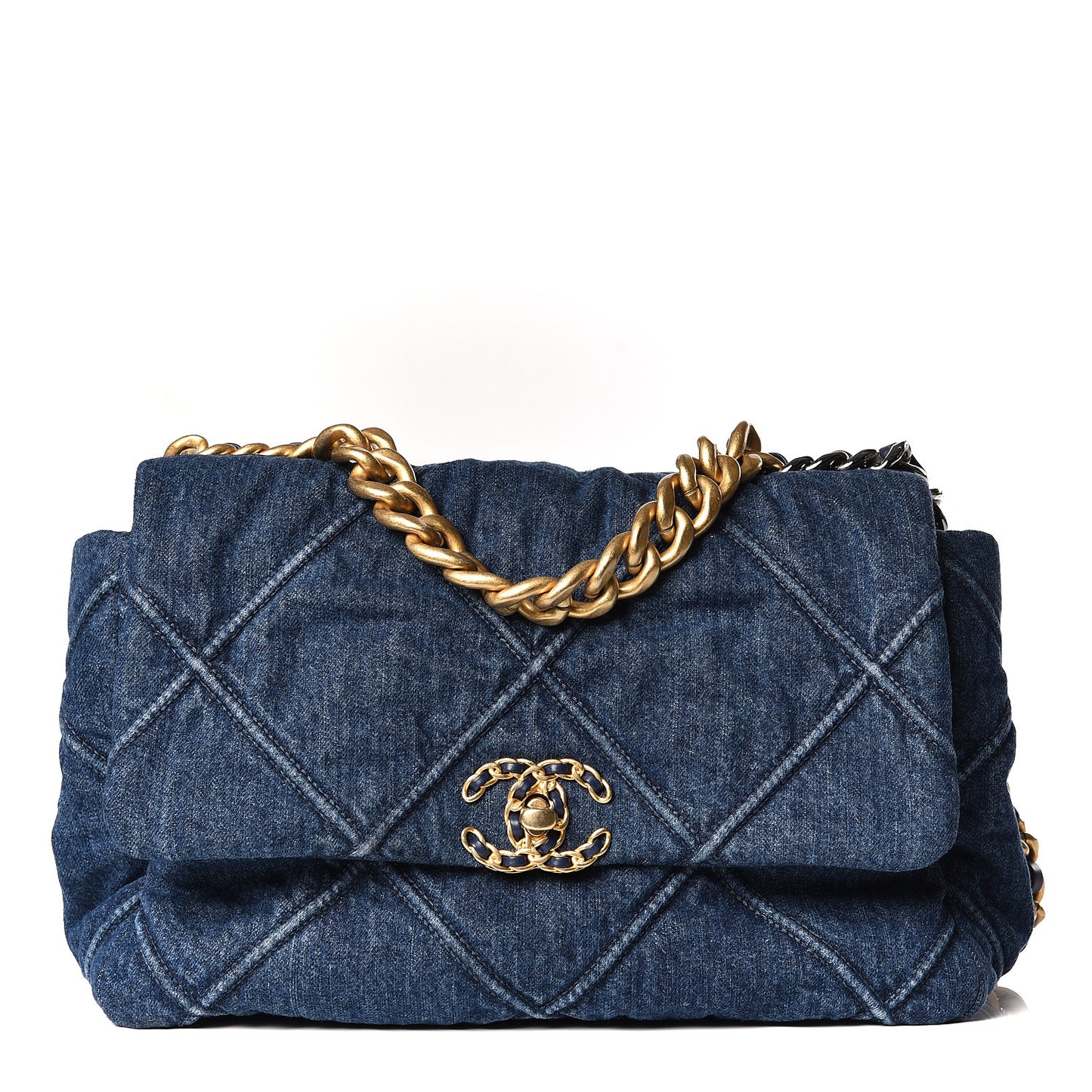 Denim Quilted Large 19 Flap Blue