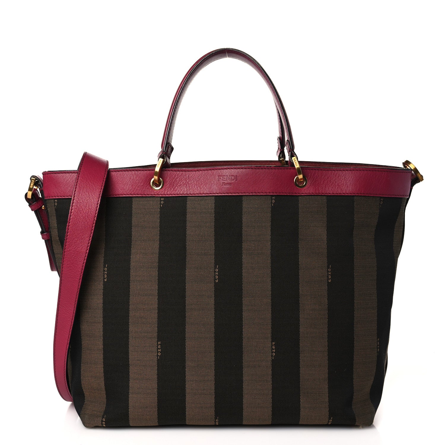 Fendi Pequin Vitello Shoulder Tote Tobacco Amarena 1 of 12
