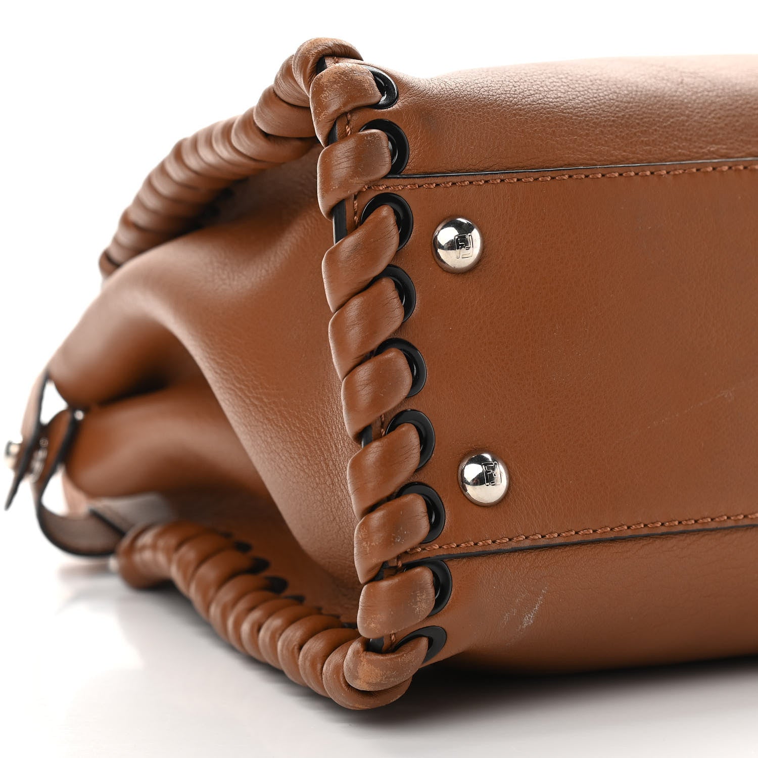 Fendi Calfskin Lace Up Medium Peekaboo Iconic Satchel Cognac 8 of 17