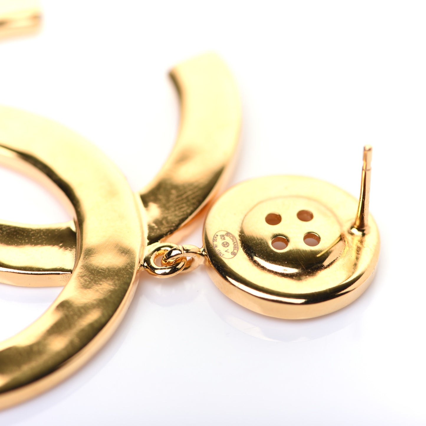 Metal Large Paris Button Earrings Gold