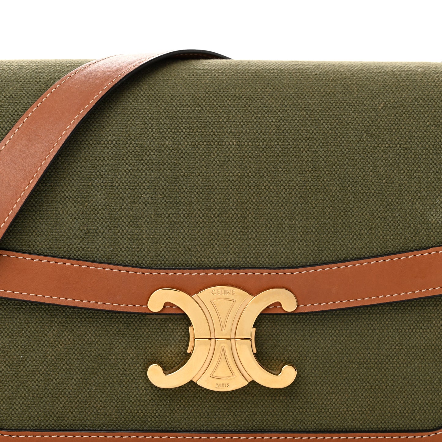 Textile Natural Calfskin Medium Triomphe Bag Green