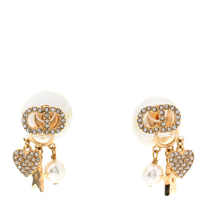 Christian Dior Pearl Crystal Heart Tribal CD Earrings Gold 1 of 4
