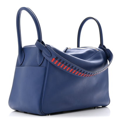Hermes Swift Epsom Lindy 26 Tressage De Cuir Bleu Brighton Capucine Bleu Saphir 3 of 13