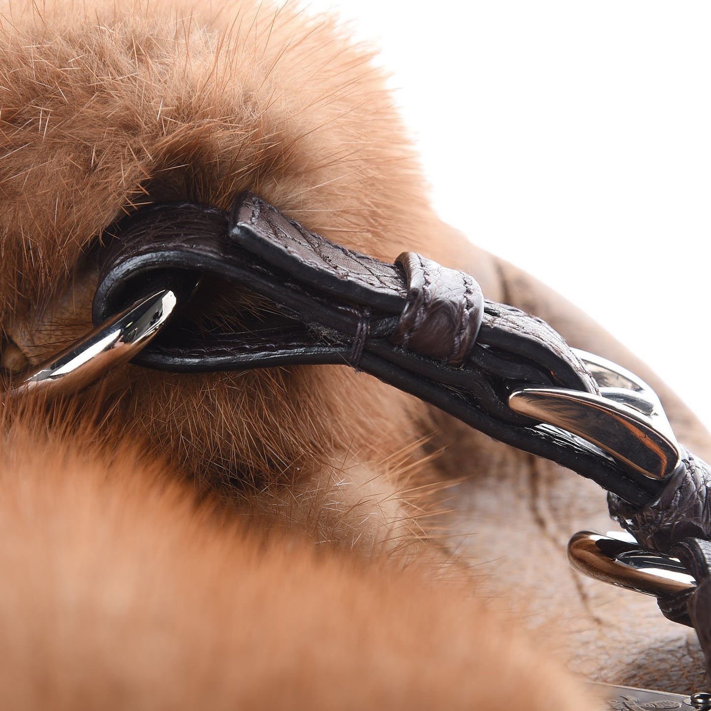 Suede Shearling Mink Fur Crocodile Shoulder Bag Brown