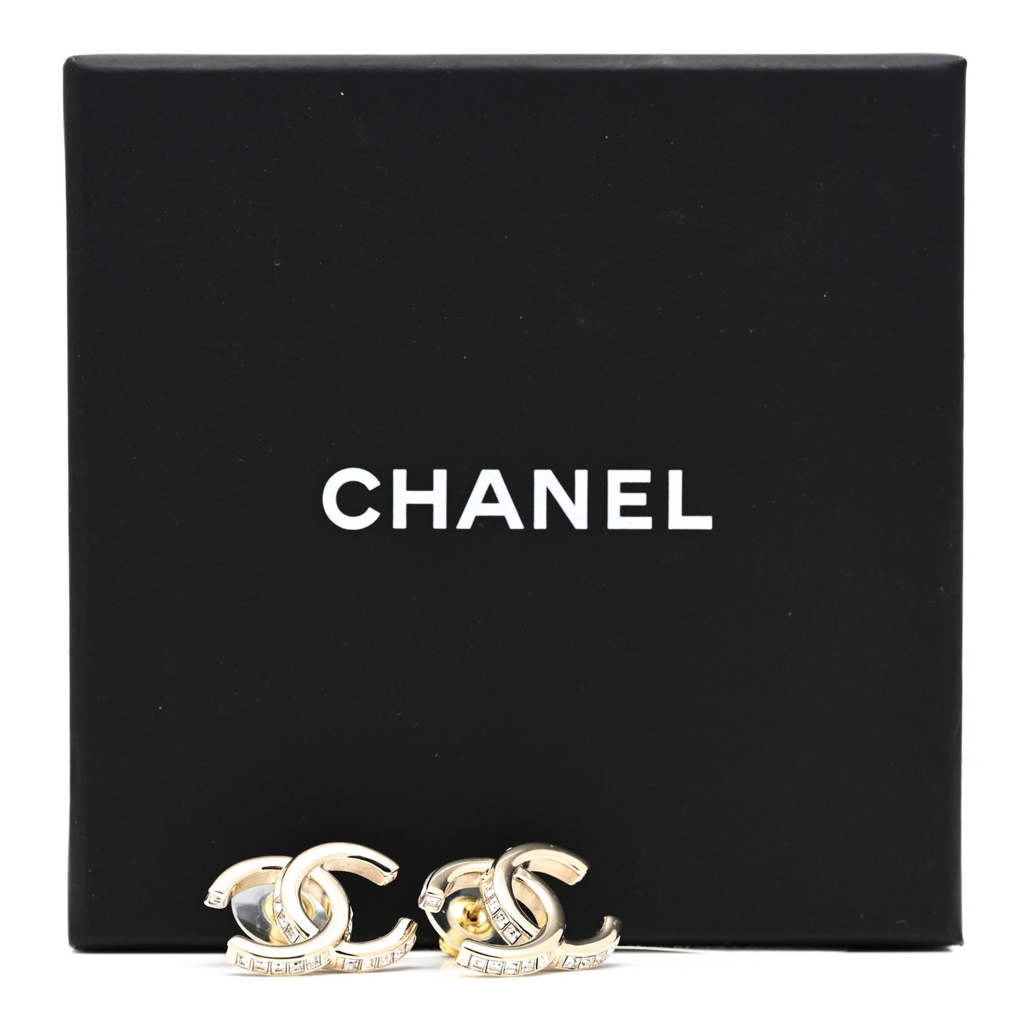 Metal Baguette Crystal CC Earrings Gold