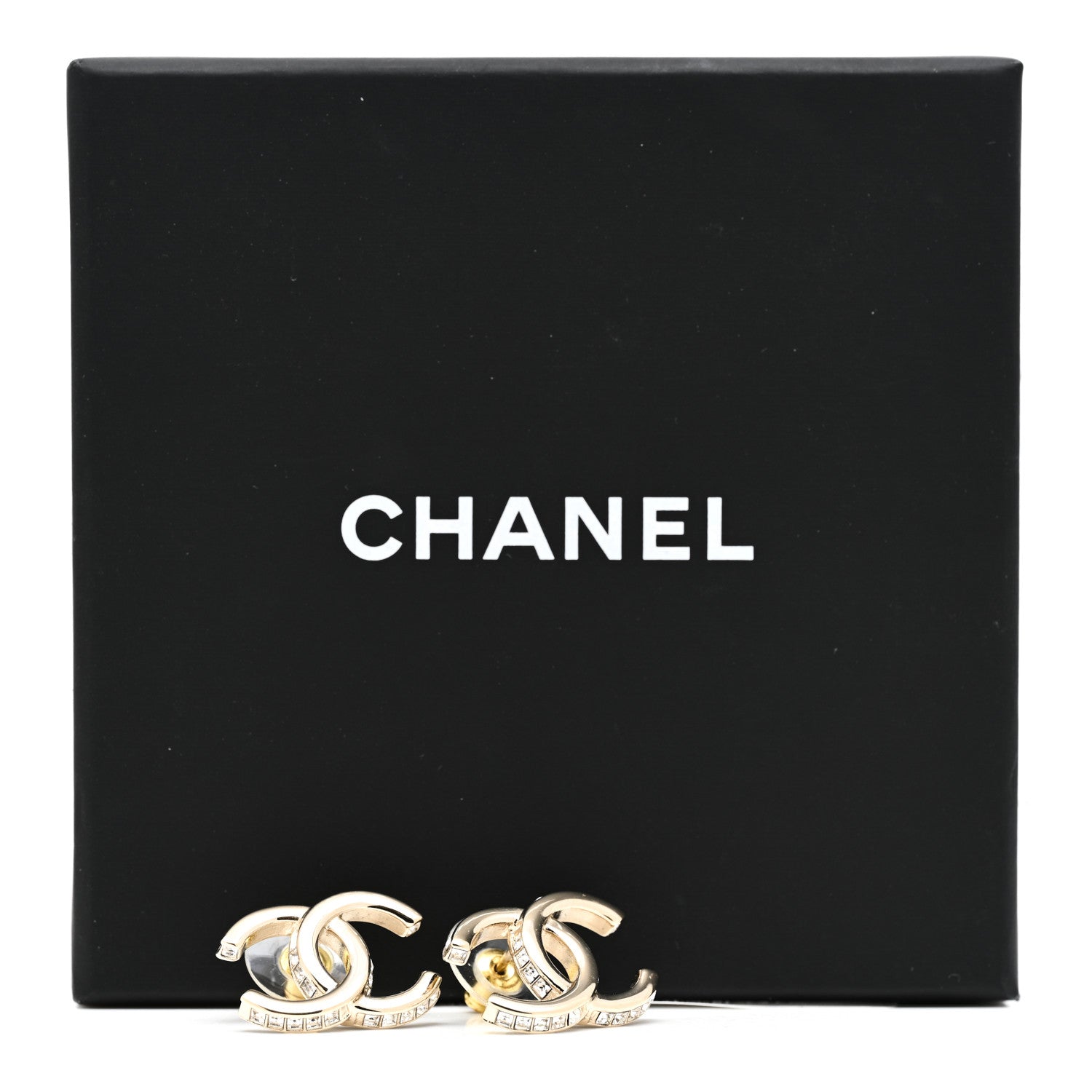Chanel Metal Baguette Crystal CC Earrings Gold 5 of 5