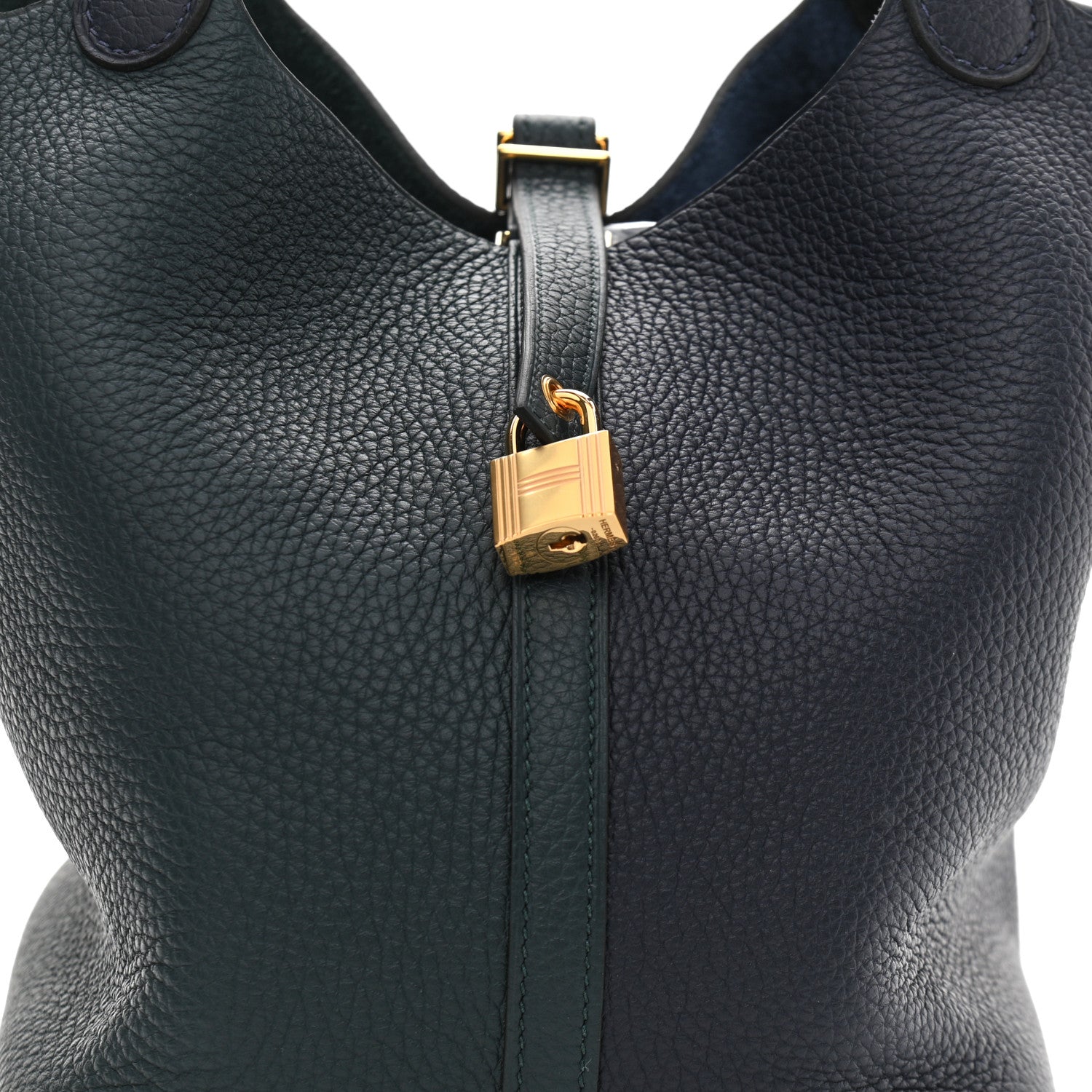 Hermes Taurillon Clemence Casaque Picotin Lock 22 MM Vert Cypres Bleu Nuit Black 8 of 11