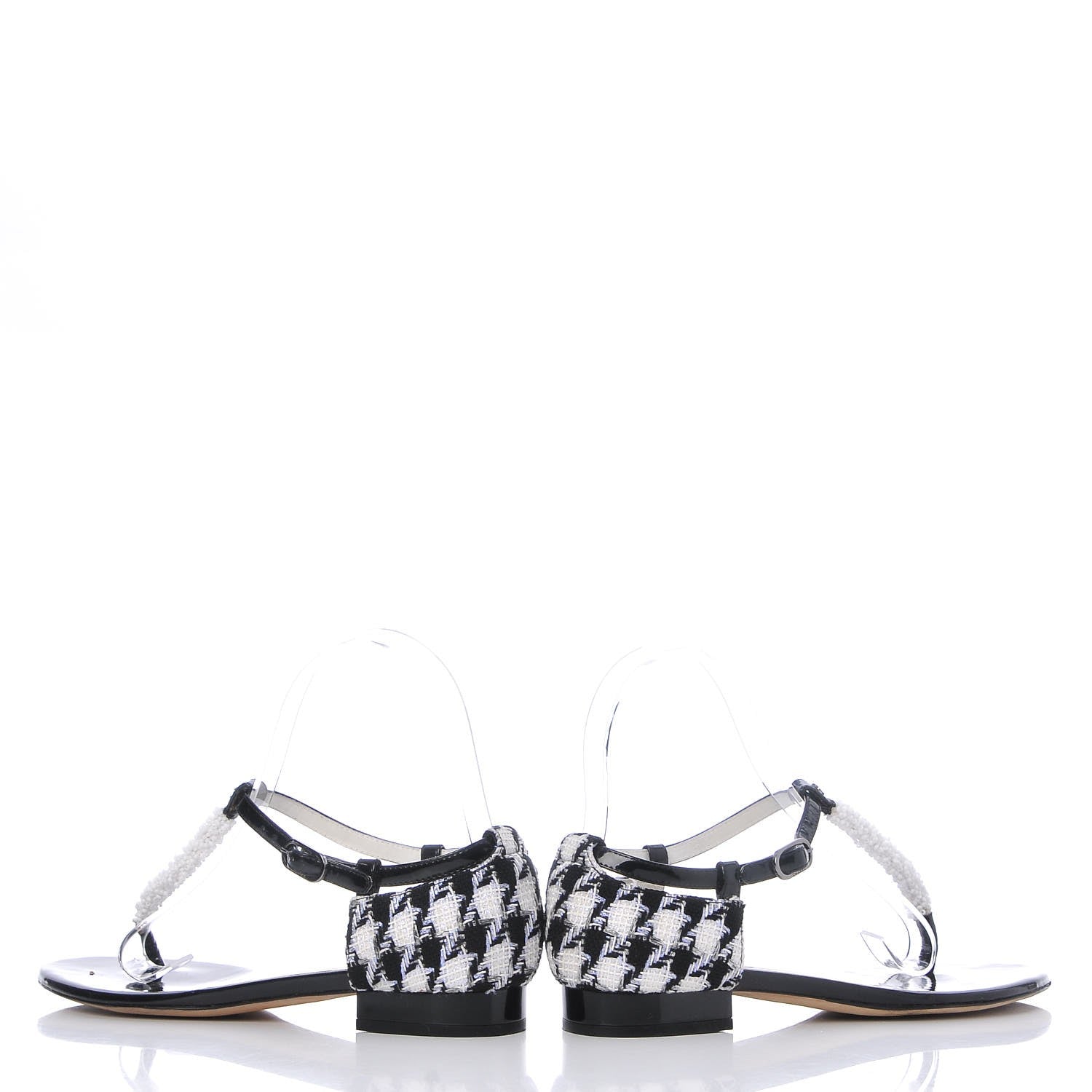 Chanel Patent Tweed CC Sandals 35.5 Black 5 of 11