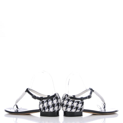 Chanel Patent Tweed CC Sandals 35.5 Black 5 of 11