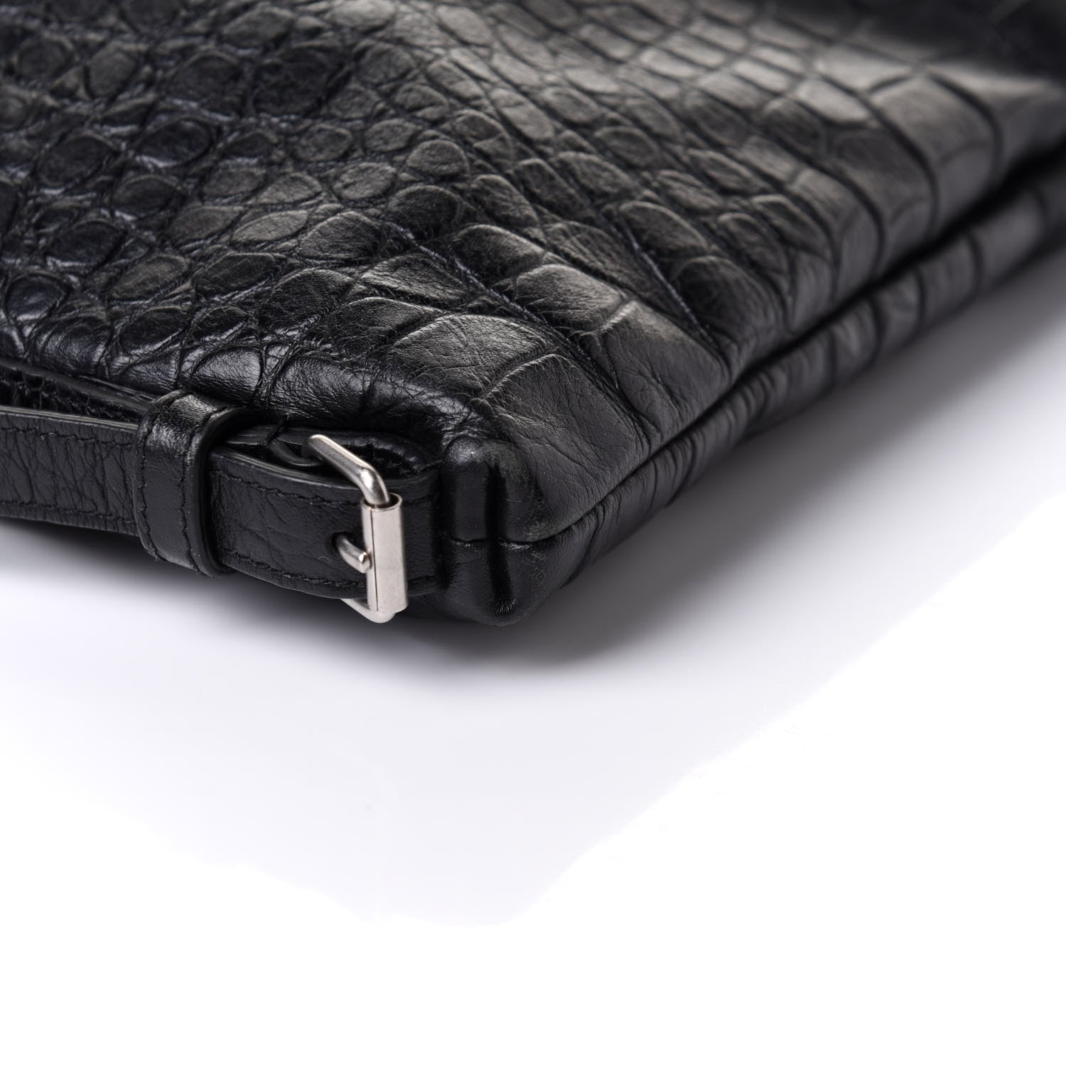Saint Laurent Calfskin Crocodile Embossed Large Convertible ID Bag Black 6 of 10
