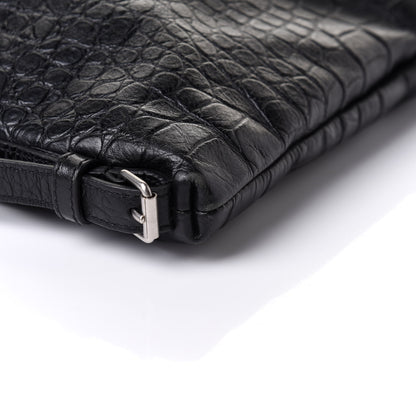 Saint Laurent Calfskin Crocodile Embossed Large Convertible ID Bag Black 6 of 10