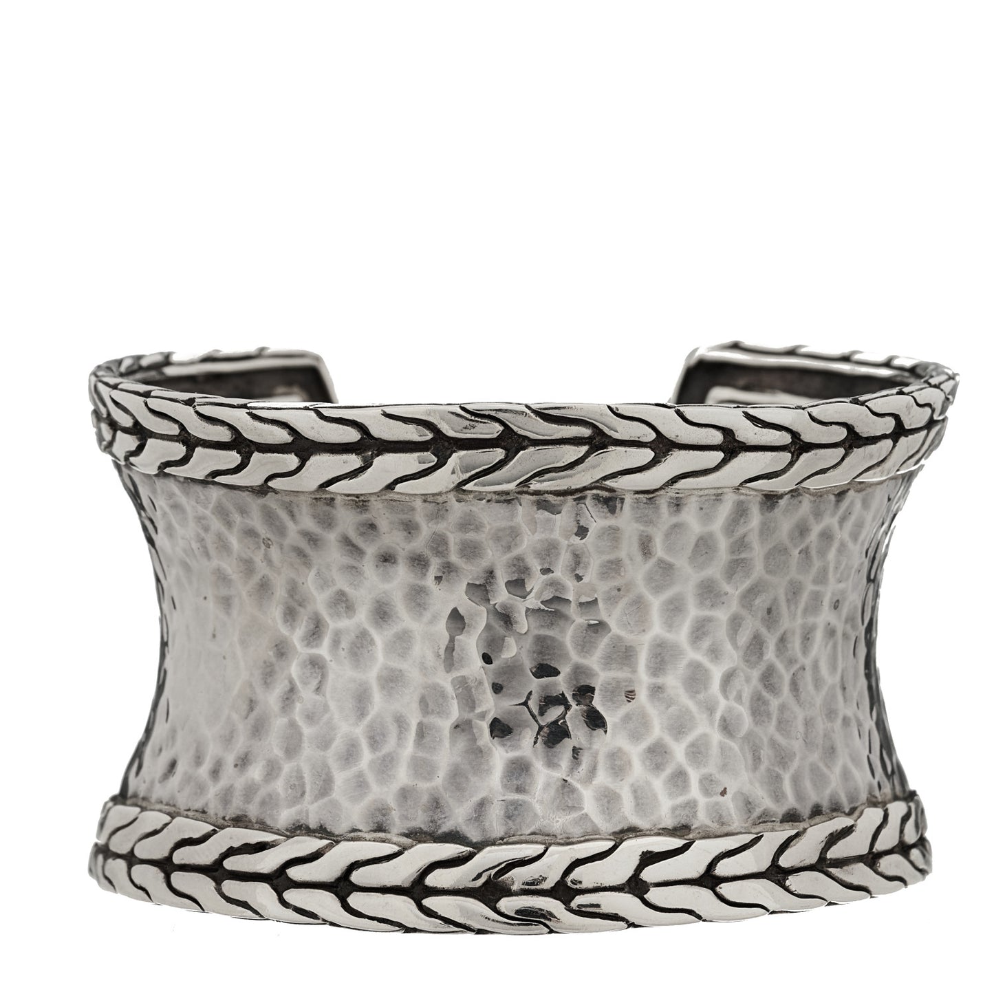 Sterling Silver Classic Chain Hammered Cuff Bracelet