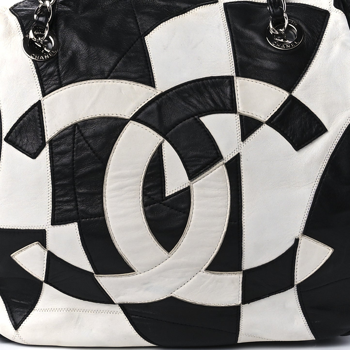 Lambskin CC Patchwork Shoulder Bag Black White