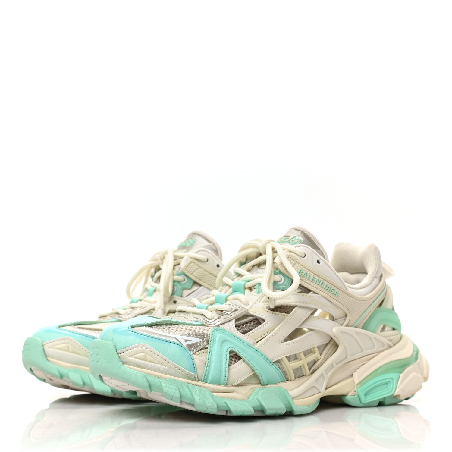 Balenciaga Rubber Mesh Tri-Color Womens Track.2 Open Sneakers 38 Mint Light Beige Grey 3 of 8