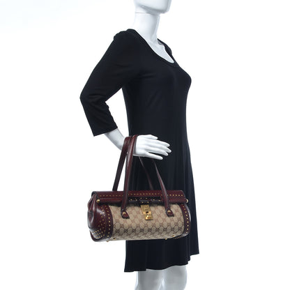 Gucci Monogram Studded Bamboo Bullet Satchel Burgundy 2 of 16
