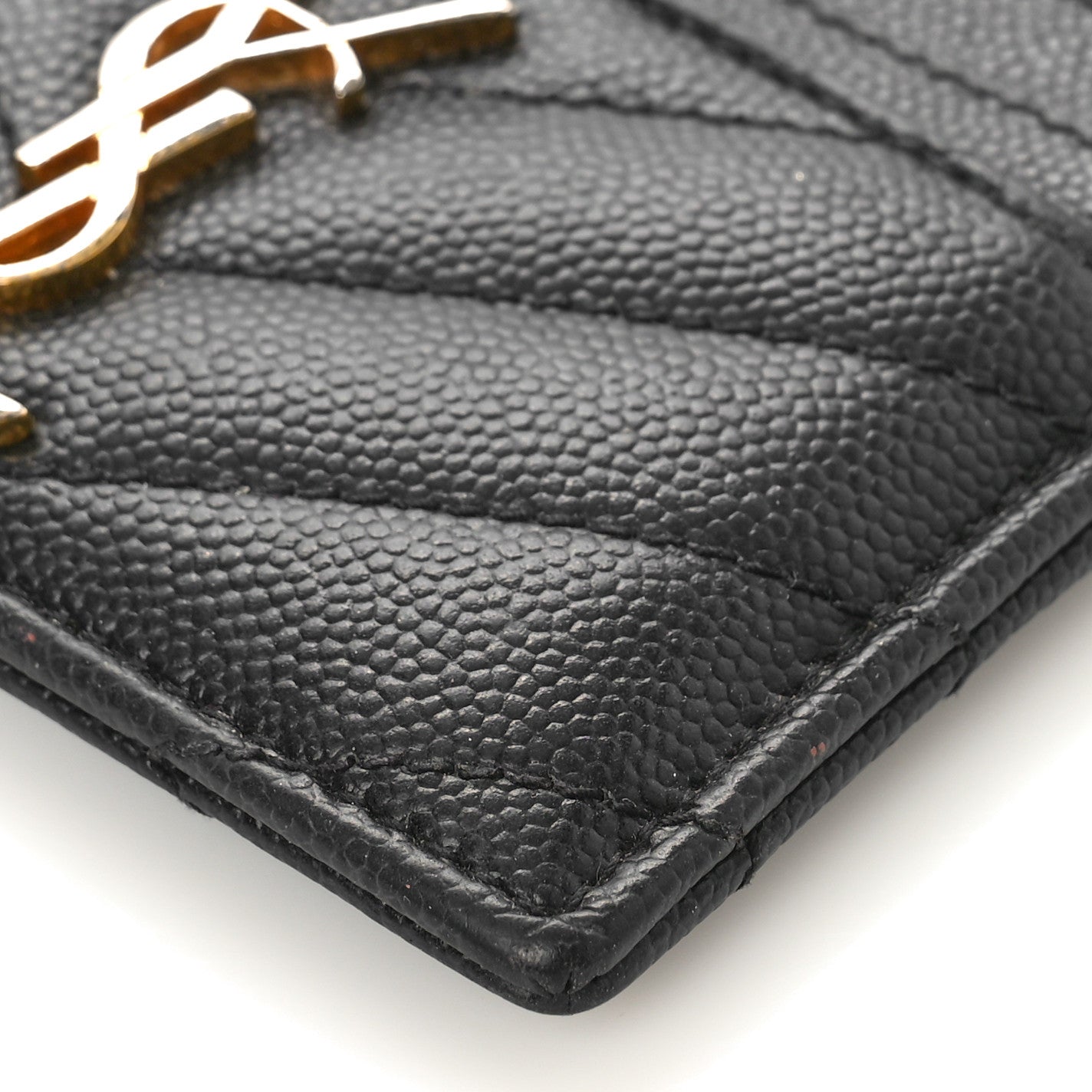 Saint Laurent Grain De Poudre Matelasse Chevron Monogram Credit Card Case Black 8 of 9