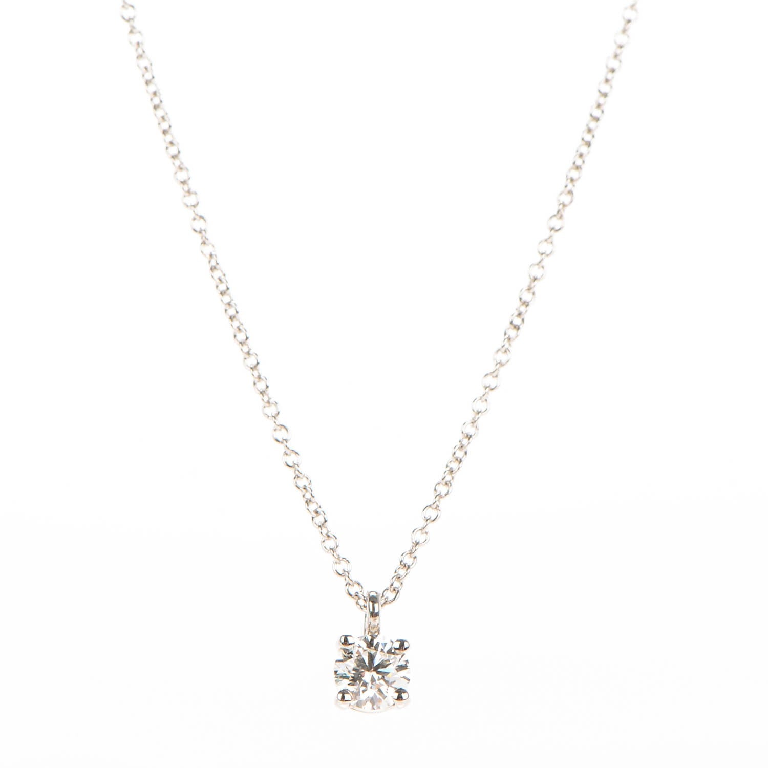 Tiffany Platinum Diamond .31ct Solitaire Pendant Necklace 1 of 6