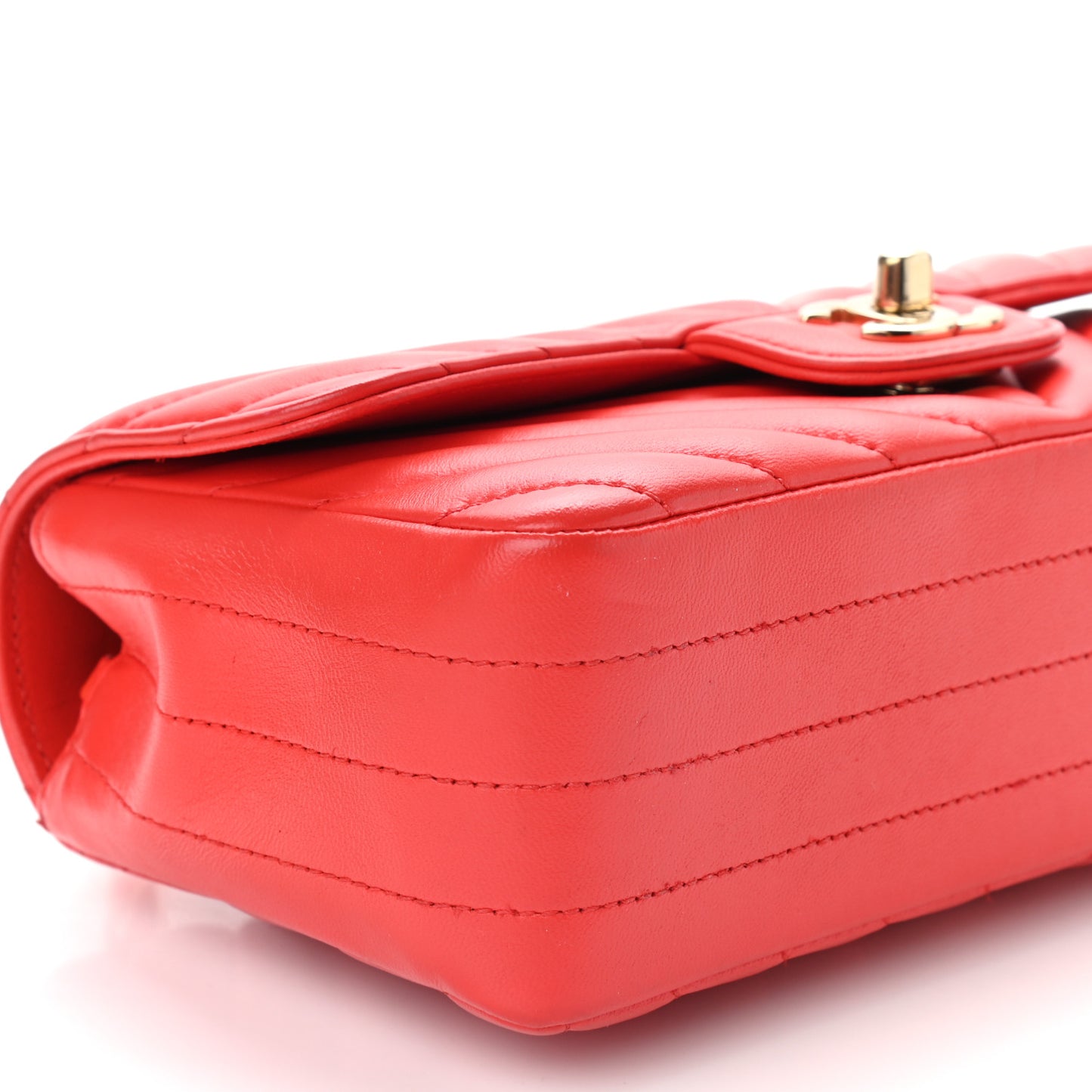 Lambskin Chevron Quilted Mini Rectangular Flap Red