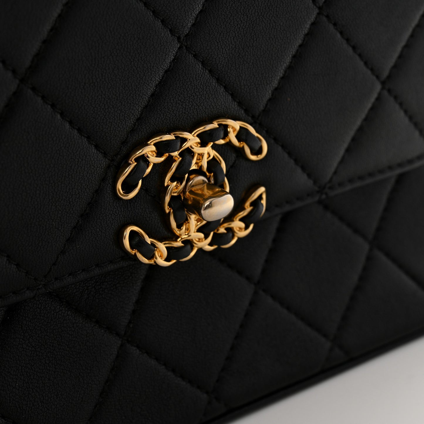 Lambskin Quilted Small Chain Infinity Top Handle Flap Black