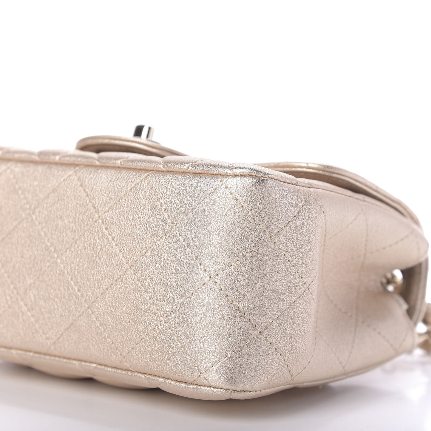 Metallic Lambskin Quilted Mini Square Flap Gold