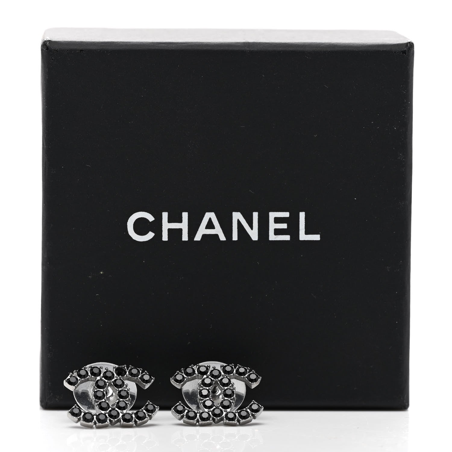 Chanel Ruthenium Crystal CC Earrings Silver Black 5 of 5