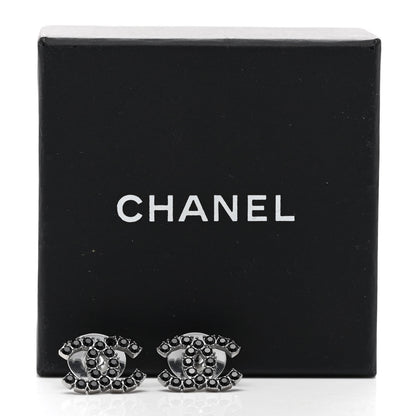 Chanel Ruthenium Crystal CC Earrings Silver Black 5 of 5