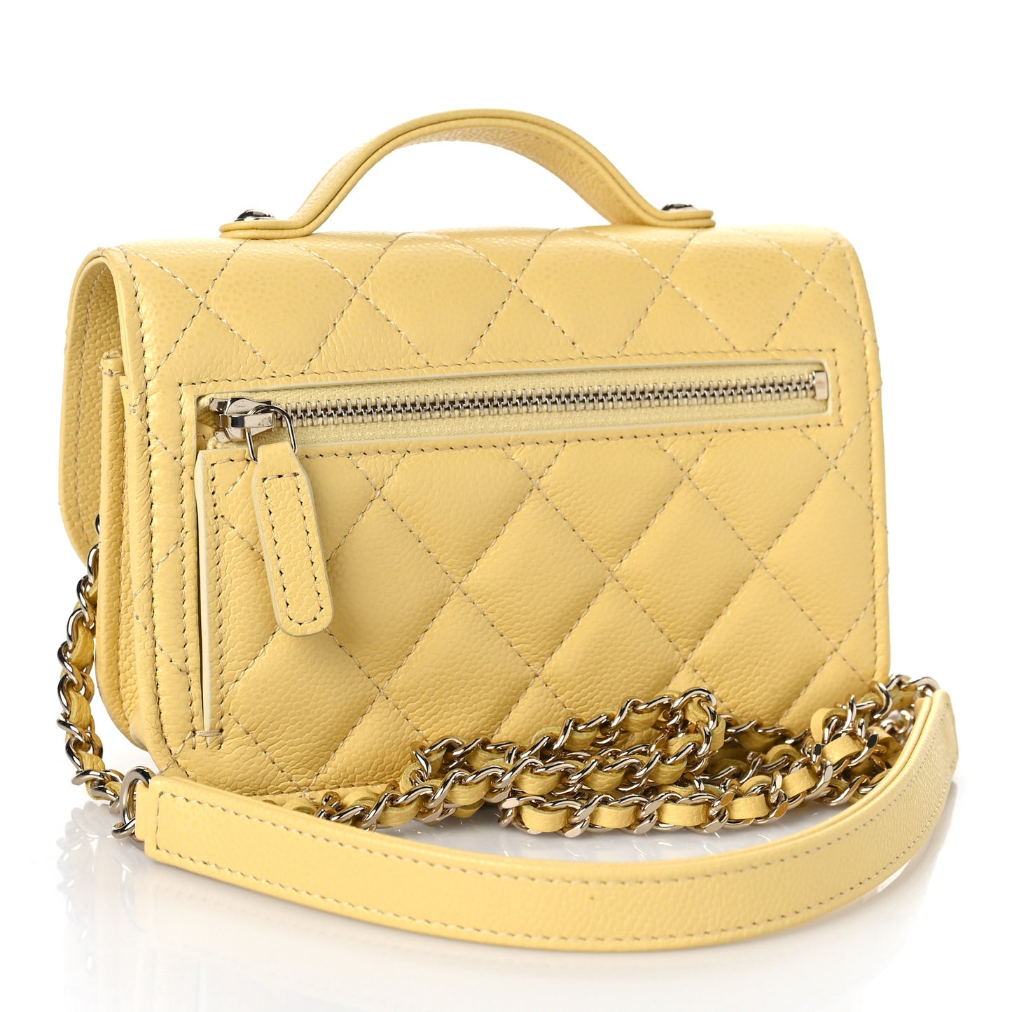Caviar Quilted Business Affinity Clutch With Chain Flap Yellow