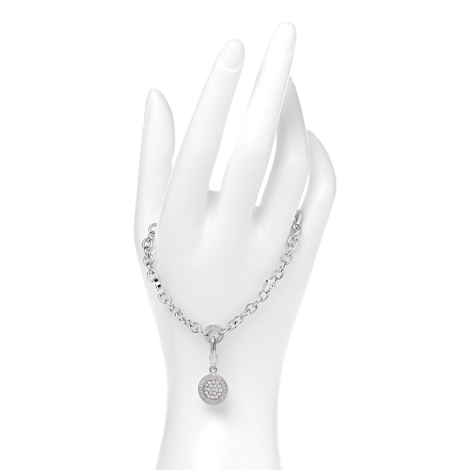 Bulgari 18K White Gold Diamond Disc Charm Bracelet 2 of 7
