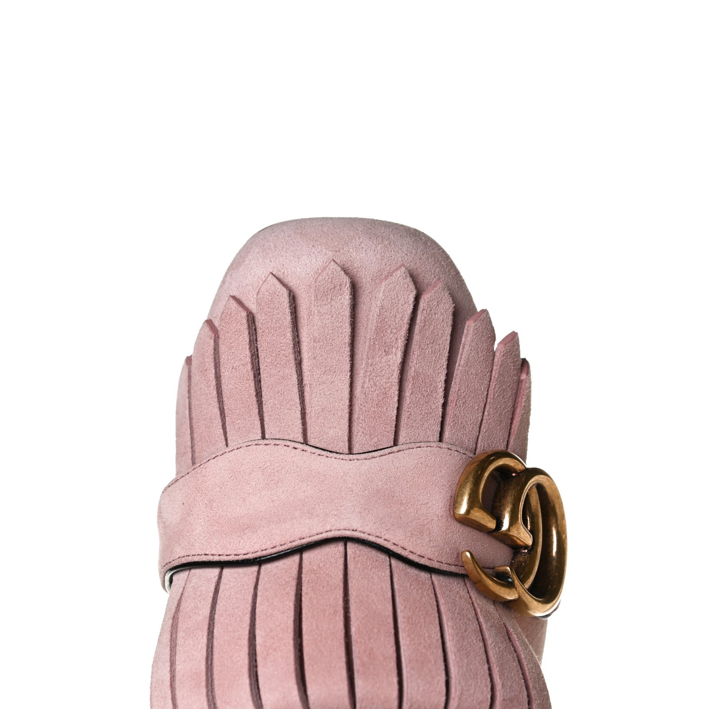 Kid Scamosciato GG Marmont Fringe 50mm Loafer Pumps 35 Crystal Pink