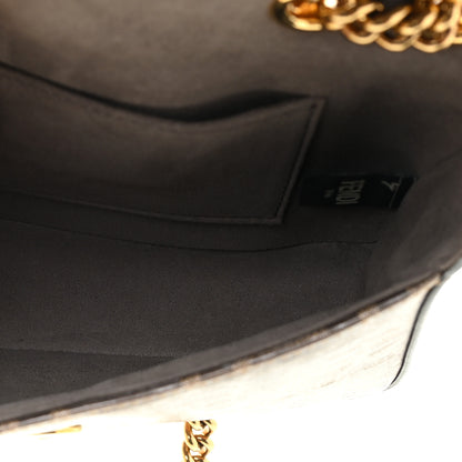 Fendi Glazed Fabric Vitello Century FF 1974 Stamp Patch Mini Double F Crossbody Bag Mogano Panna Caramello 5 of 12
