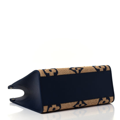 Louis Vuitton Raffia Calfskin Monogram Giant Onthego MM Blue 3 of 4