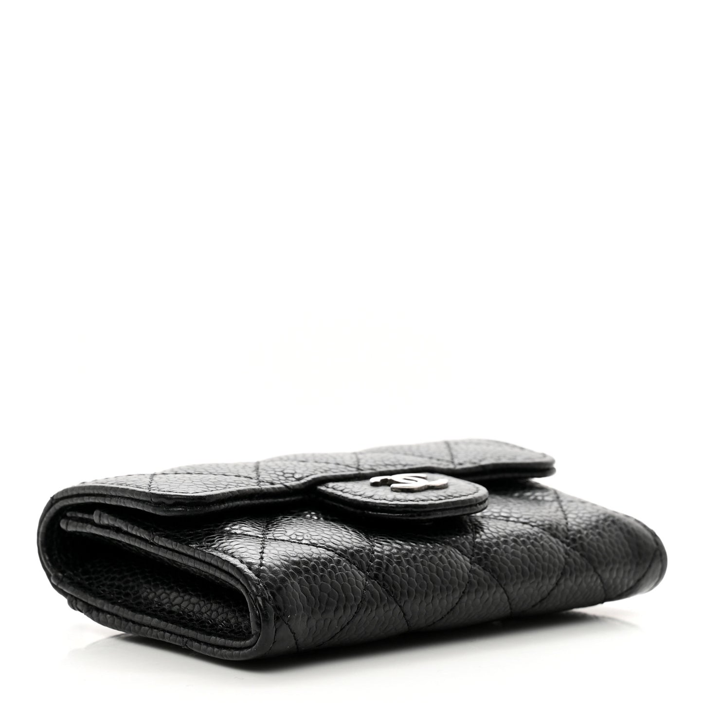 Caviar Quilted Flap Card Holder Wallet Black