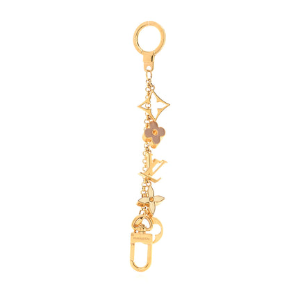 Louis Vuitton Brass Enamel Fleur De Monogram Bag Charm Chain Gold 1 of 5