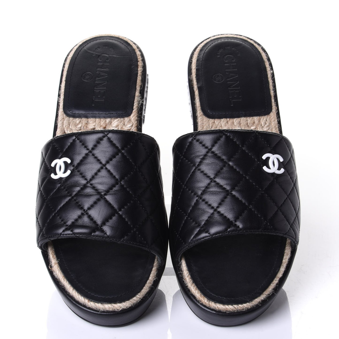 Lambskin Quilted CC Espadrille Slip On Sandals 40 Black