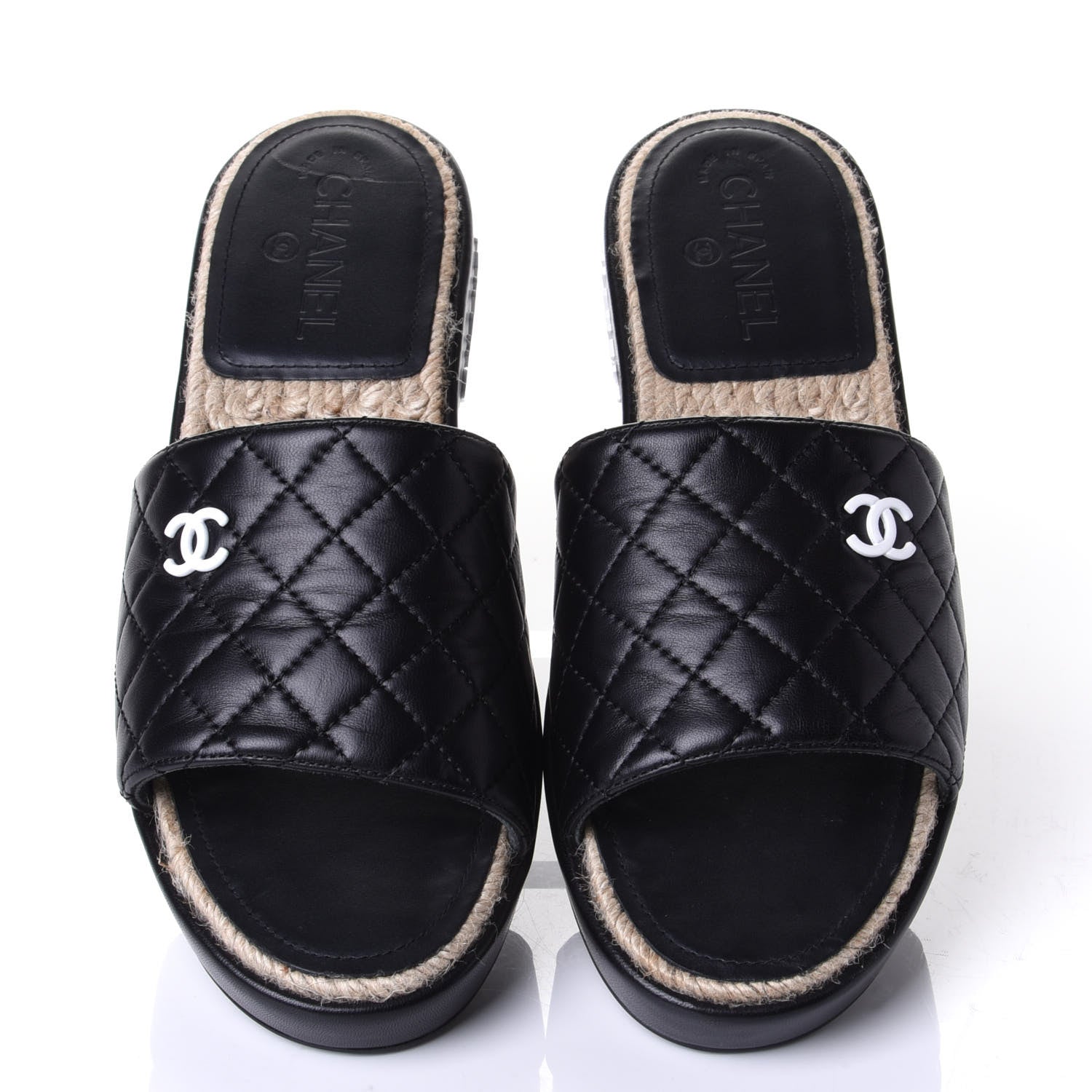 Chanel Lambskin Quilted CC Espadrille Slip On Sandals 40 Black 5 of 11