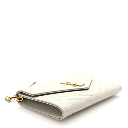 Saint Laurent Grain De Poudre Matelasse Chevron Monogram Envelope Clutch Blanc Vintage 4 of 6