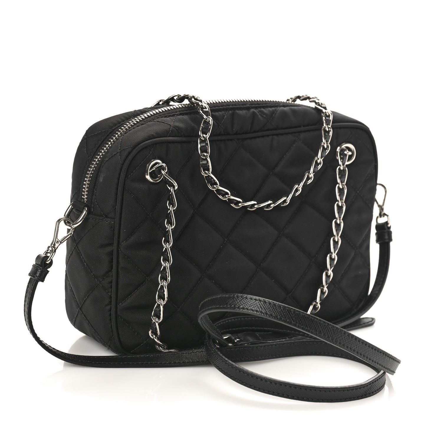 Nylon Tessuto Impuntu Quilted Bandoliera Crossbody Bag Black