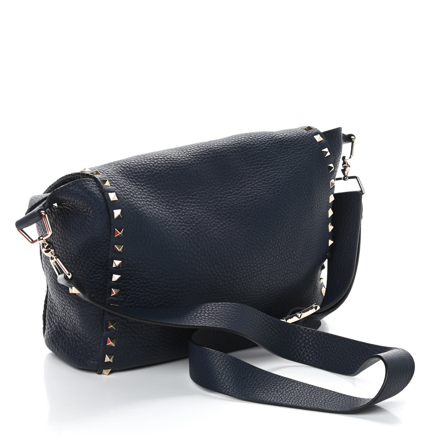 Valentino Garavani Pebbled Calfskin Rockstud Flip Lock Flap Messenger Satchel Marine 3 of 9