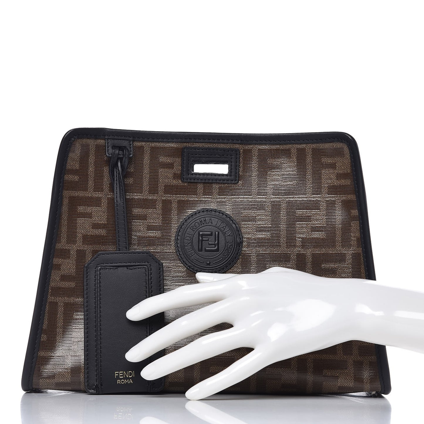 Glazed Fabric Vitello Century FF 1974 Stamp Patch Mini Peekaboo Defender Cover Mogano Panna Black