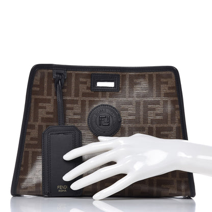 Fendi Glazed Fabric Vitello Century FF 1974 Stamp Patch Mini Peekaboo Defender Cover Mogano Panna Black 2 of 10